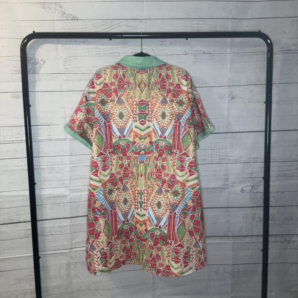NWOT Multi-color Geometric Print Contrast Short Sleeve Shirt Dress - Picture 7 of 7